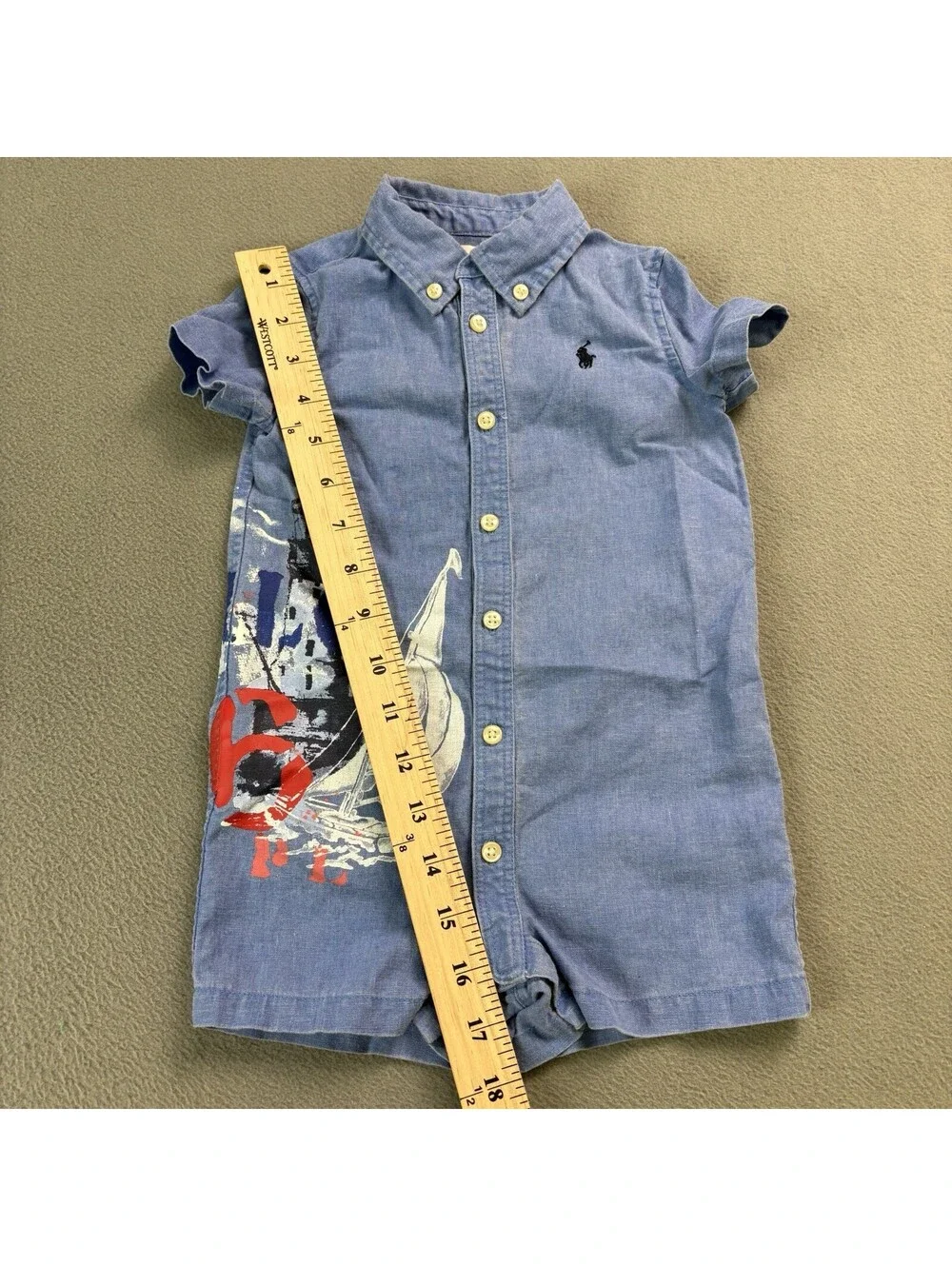 Ralph Lauren Sailing Sail Boat Romper Size 12M Blue